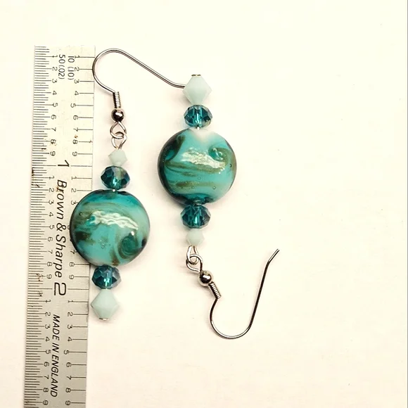 Teal Glass Beaded Earrings - Picture 4 of 5